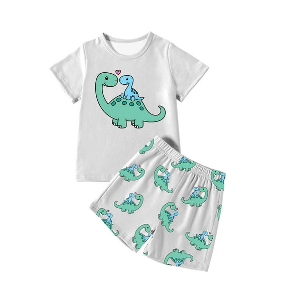 Hienoo Big Boys Casual Sports Outfits Dinosaur Graphic Short Sleeve T Shirt Shorts Set