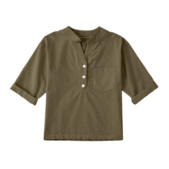 Hienoo Big Boys Cotton Linen T-Shirt Solid Color 3/4 Sleeve Summer T Shirt, Sizes 5-13