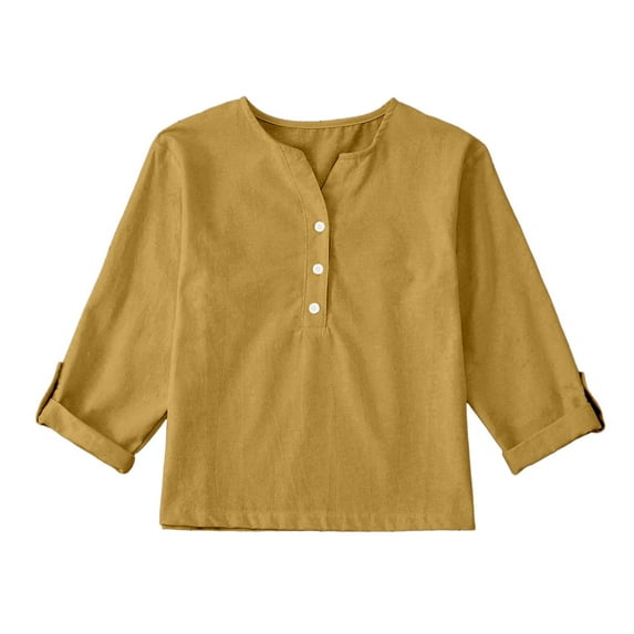 Hienoo Big Boys Cotton Linen T-Shirt Solid Color Long Sleeve Casual T Shirt, Sizes 4-14