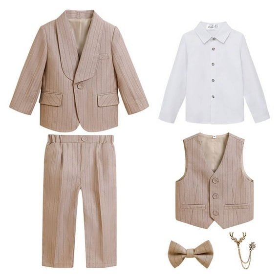 Hienoo Big Boys Formal Suit Dress Shirt Blazer Waistcoat Pants Bow Tie 5Pcs Tuxedo Outfits, Sizes 10-11Y