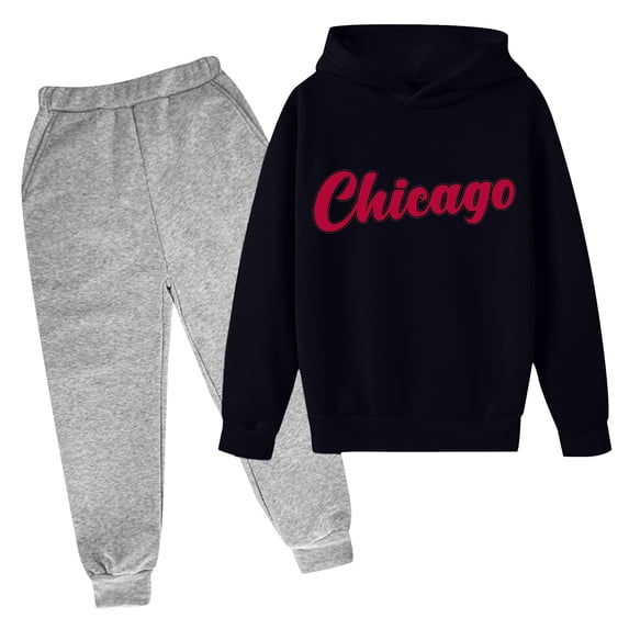 Hienoo Big Boys Hoodie Outfits Chicago Printed Hooded Sweatshirt Sweatpants 2Pcs Set