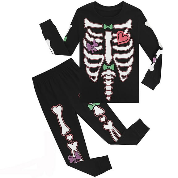 Hienoo Big Boys Matching Pajamas Bone Print Long Sleeve Top and Pants Sleepwear Homewear, 2-Piece