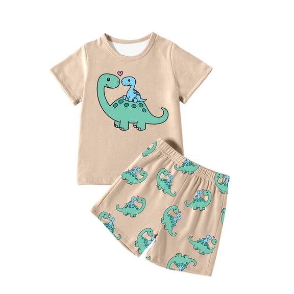 Hienoo Big Boys Outfits Cartoon Dinosaur Short Sleeve T Shirt & Shorts Set, Sizes 9-10Y