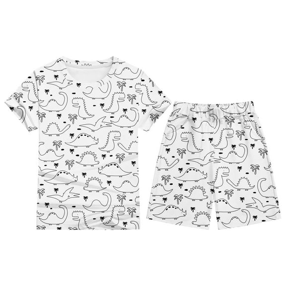 Hienoo Big Boys Pajamas DIY Hand Painted Dinosaur Short Sleeve Top Shorts Sleepwear Pjs