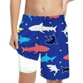 thumbnail image 1 of Hienoo Big Boys Shark Print Compression Liner Swim Trunks Beach Shorts, 1 of 4