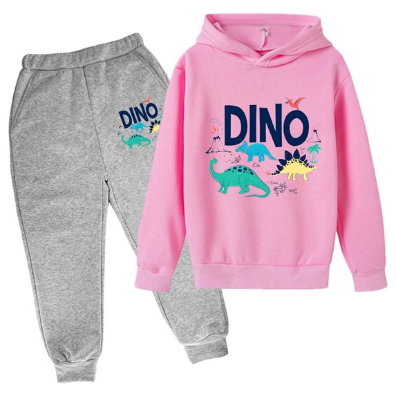 Hienoo Big Boys Sport Casual Outfits Cartoon Dinosaur Print Hoodie Sweatpants for Kids