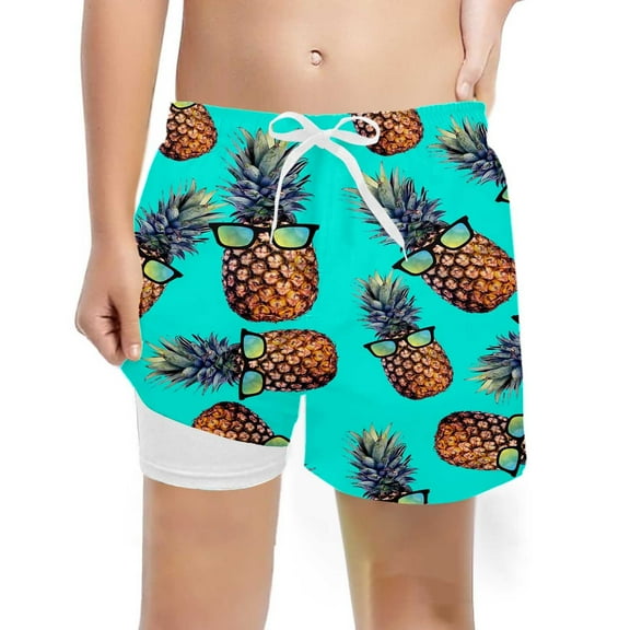 Hienoo Big Boys Swim Shorts Quick Dry Stretch Swimming Trunks with Compression Liner