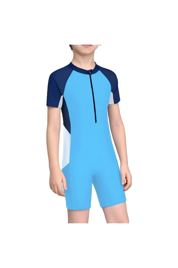 Big Boys Zipper Rash Guard One-Piece Swimsuit Quick-Dry Upf50+ Bathing Suit, Sizes 3-16