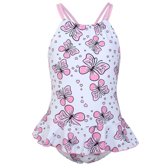Hienoo Big Girl One-Piece Swimsuit Butterfly Print Ruffle Bathing Suit Kids Swimwear