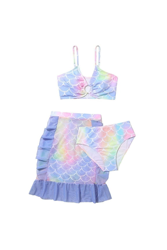 Big Girls 3-Piece Swimsuit Bikini Set with Ruffle Skirt Swimwear Bathing Suit