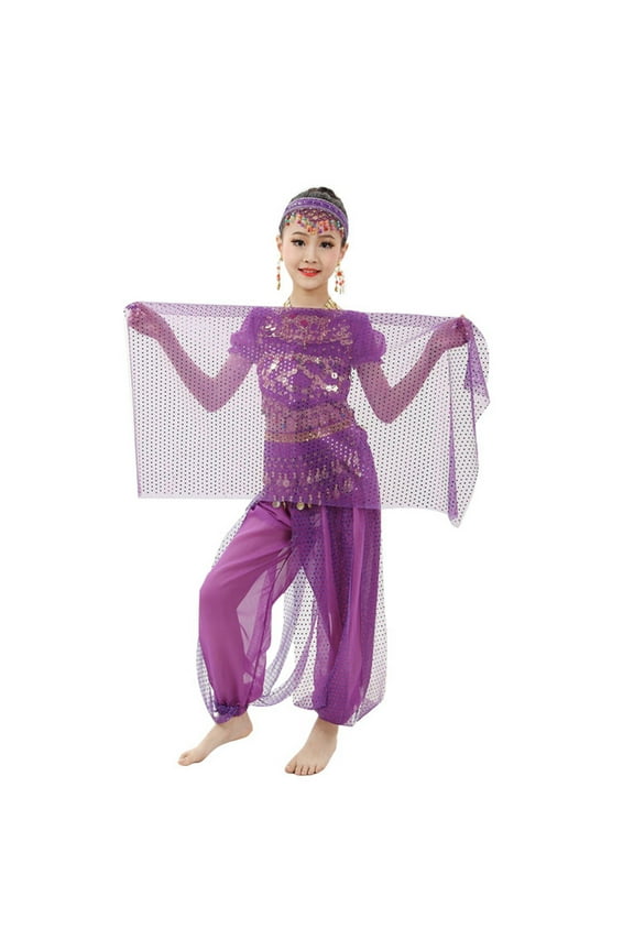 Big Girls Belly Dance Outfits Short Sleeve Crop Top Pants Party Dancewear Set