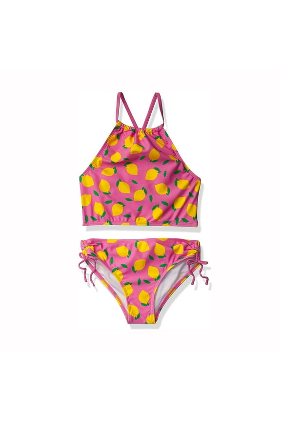 Big Girls Bikini Swimsuit Lemon Print Beach Bathing Suit Summer Swimwear, 2-Piece