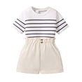 thumbnail image 1 of Hienoo Big Girls Casual Summer Outfits Striped Short Sleeve T-Shirt and Shorts Set, 1 of 8
