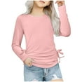 thumbnail image 1 of Hienoo Big Girls Casual T Shirt Solid Long Sleeve Ruched Knot Side T-Shirt Undershirt, 1 of 7