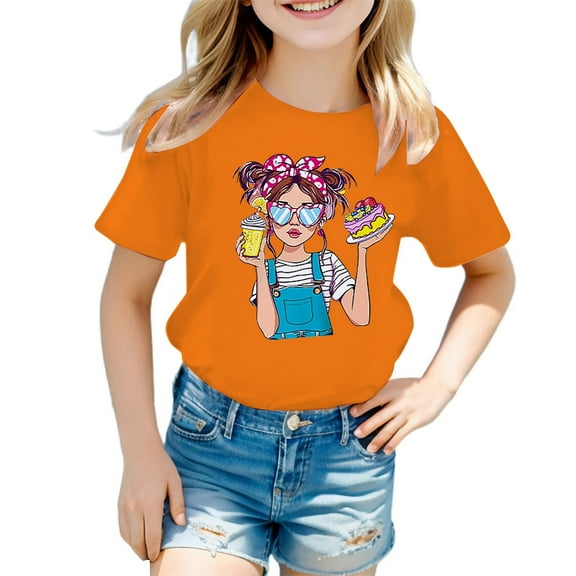 Hienoo Big Girls Graphic T-Shirt Cartoon Short Sleeve Cotton T Shirt, Sizes 3-14