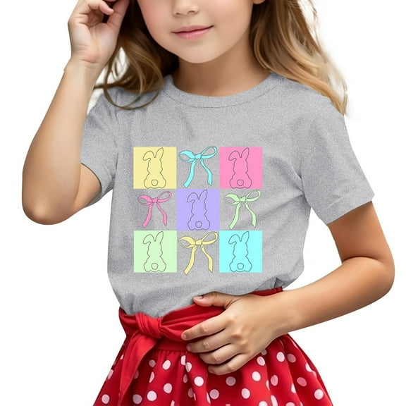 Hienoo Big Girls Graphic T-Shirt Casual Summer Short Sleeve T Shirt, Grey