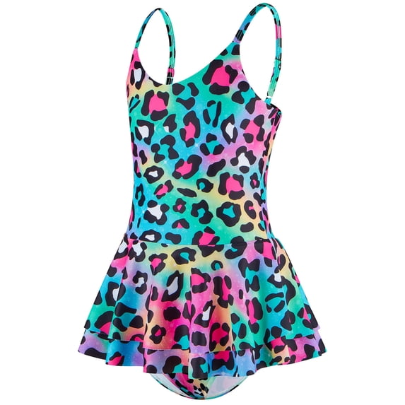 Hienoo Big Girls Leopard Ruffle One-Piece Swimsuit UPF 50+ Beach Bathing Suit Swimwear