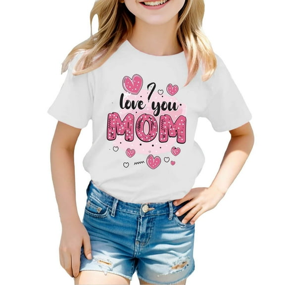 Hienoo Big Girls Mother's Day T Shirt Cotton Graphic Short Sleeve T-Shirt, Sizes 1-9