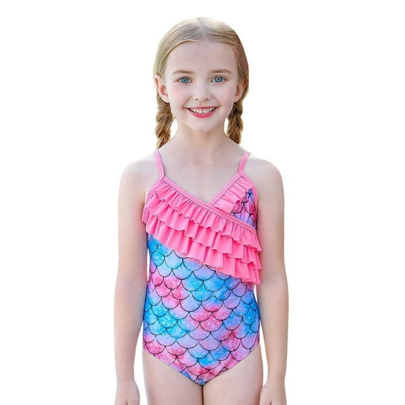 Hienoo Big Girls One-Piece Swimsuit Scale Print Ruffle Swimwear Bathing Suit Monokini
