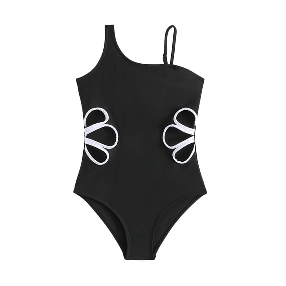 Hienoo Big Girls One Shoulder Cutout One-Piece Swimsuit Bathing Suit, Sizes 7-12