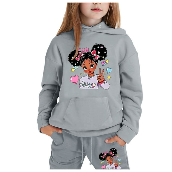 Hienoo Big Girls Outfits Cartoon Character Hoodie Jogger Pants Suit Casual Sweatsuit