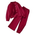 thumbnail image 1 of Hienoo Big Girls Outfits Solid Color Long Sleeve Button Up Shirt Pants Two Piece Set, 1 of 5