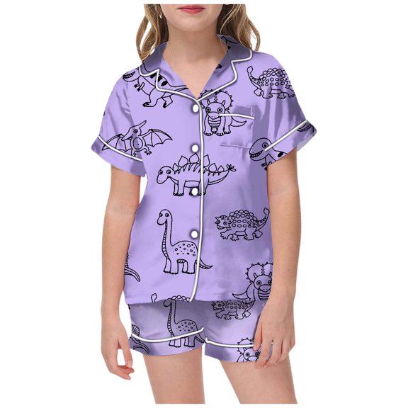 Hienoo Big Girls Pajama Set DIY Hand Drawn Kids Sleepwear Outfits, 2-Piece, Sizes 2-13T