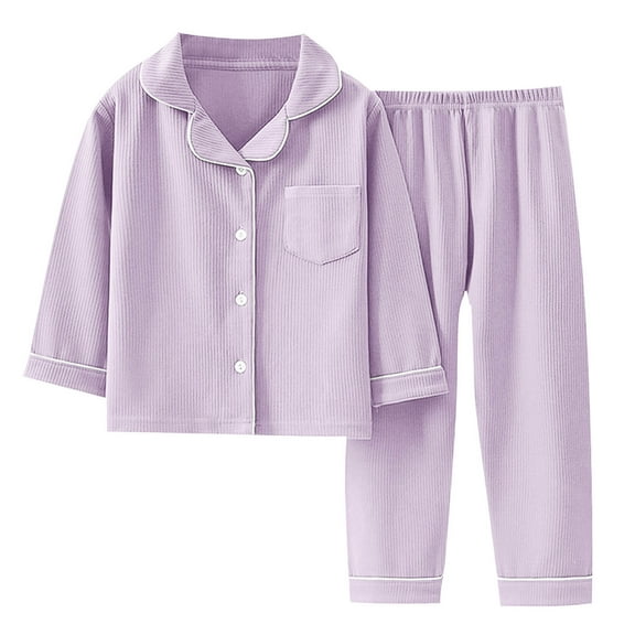 Hienoo Big Girls Pajama Sets Solid Long Sleeve Button Shirt Pants Soft Sleepwear Homewear