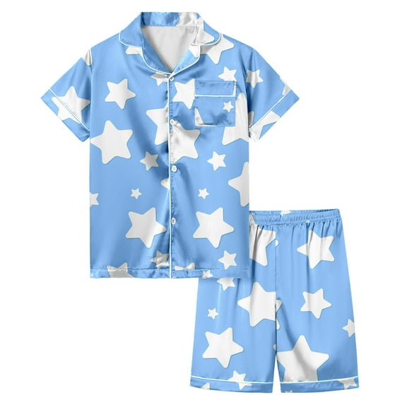 Hienoo Big Girls Pajamas Short Sleeve Button Shirt Shorts Sleepwear Nightwear, Size 3-13