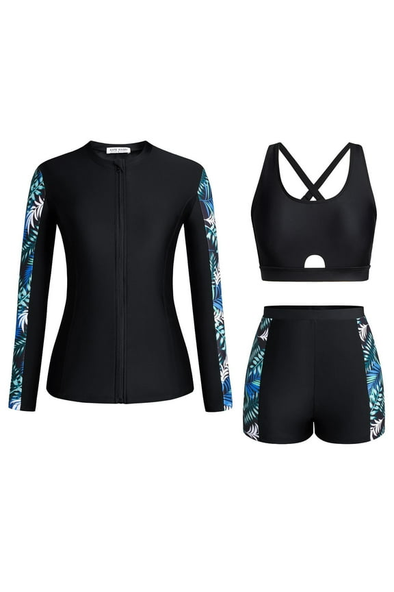 Big Girls Rash Guard Swimsuit Long Sleeve Bathing Suits with Boyshorts Swimwear