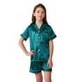 thumbnail image 1 of Hienoo Big Girls Satin Silk Pajamas Solid Short Sleeves Sleepwear Homewear, Sizes 5-12, 1 of 8