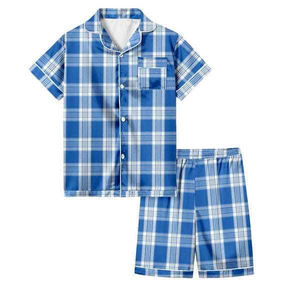 Hienoo Big Girls Short Sleeve Top and Shorts Pajama Set Plaid Snug-Fit Sleepwear Sets