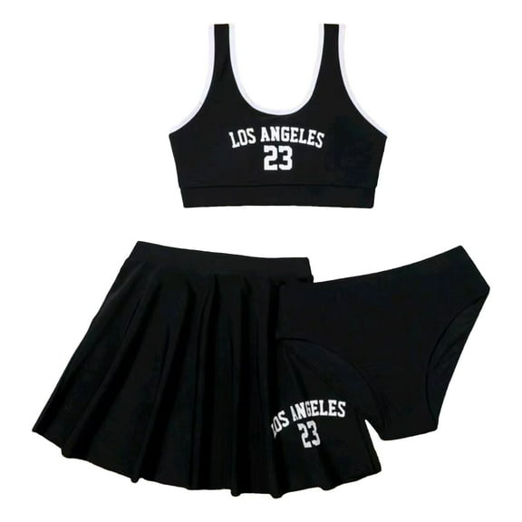 Hienoo Big Girls Sport Swimsuit Los Angeles Print Bikini Set with Skirt Bathing Suit