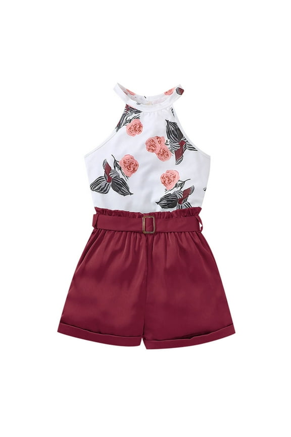 Big Girls Summer Outfits Stylish Halter Floral Tank Top Shorts Set, Sizes 11-12Y