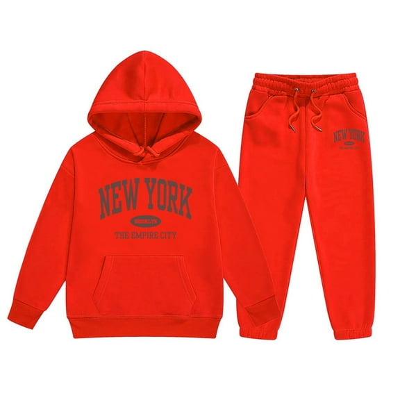 Hienoo Big Girls Sweatsuits New York Printed Hoodie Jogger Pants Casual Sport Outfits