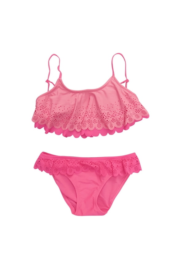 Big Girls Swimwear Swimsuit Eyelet Lace Solid Bikini Set Beach Bathing Suit