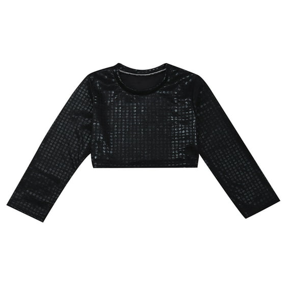 Hienoo Big Girls T Shirt Sequins Print Long Sleeved T-Shirt Stage Performance Crop Top