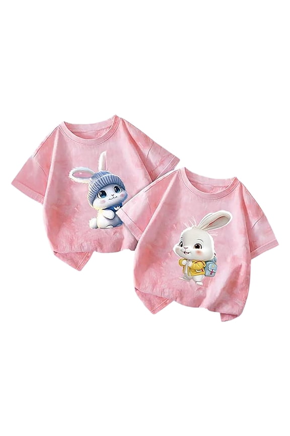 Big Girls' Tee , 2-Pack, Bunny Short Sleeve T Shirt Summer Active Tshirt