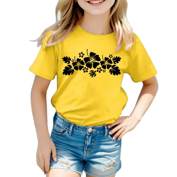 Hienoo Big Girls' Tee Graphic Short Sleeved Crew Neck T Shirt Casual Sports T-Shirt