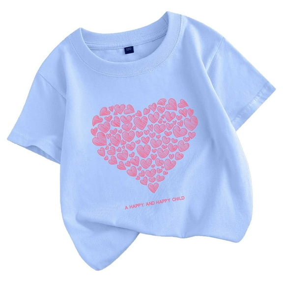 Hienoo Big Girls' Tee Heart Print Short Sleeve Cotton T Shirt Summer Casual T Shirt