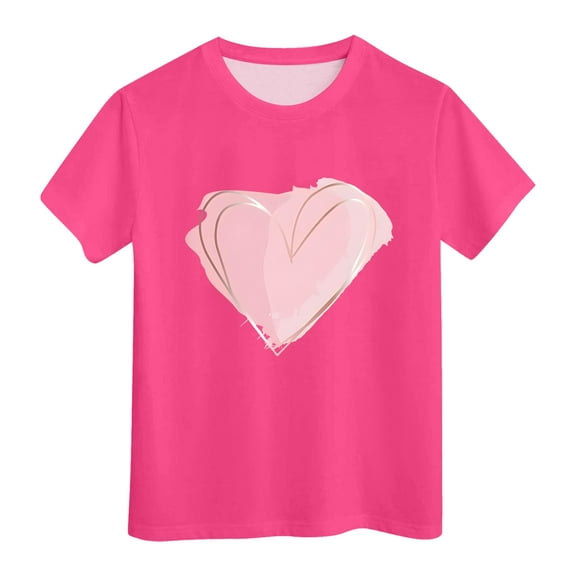 Hienoo Big Girls Tee Shirt Heart Print Short Sleeve T Shirt Summer Trendy Tshirt