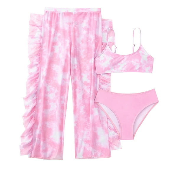 Hienoo Big Girls Tie Dye 3PCS Bikini Bathing Suit with Swim Pants Swimwear Swimsuits