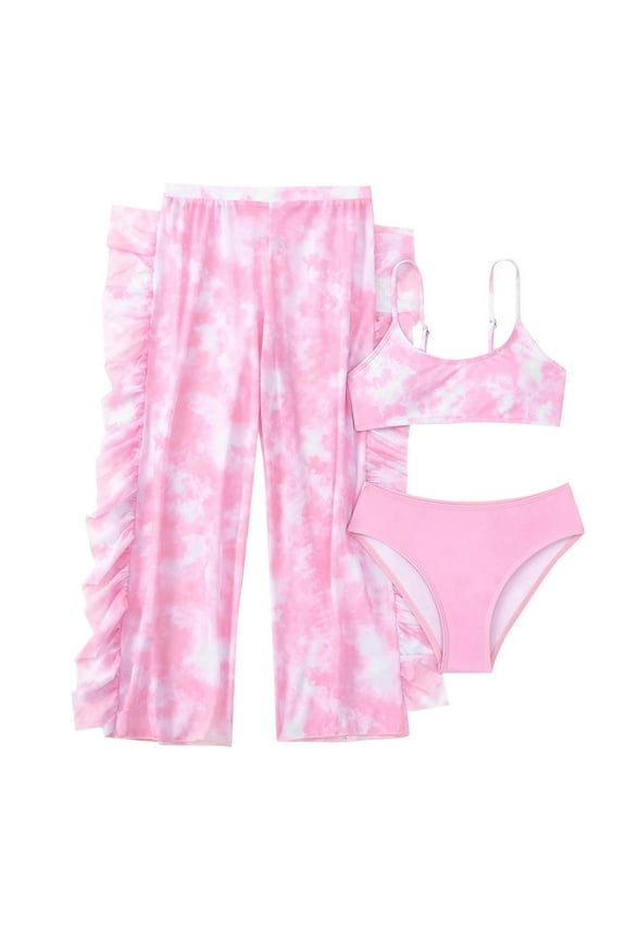 Big Girls Tie Dye 3PCS Bikini Bathing Suit with Swim Pants Swimwear Swimsuits