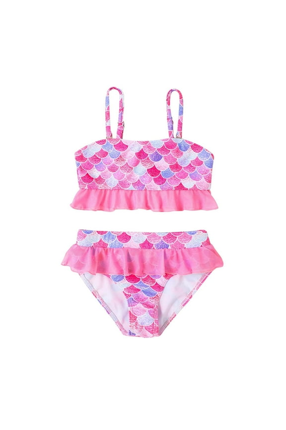 Bikini Swimsuit for Girls Scales Print Ruffle Bathing Suit Quick Drying Swimwear