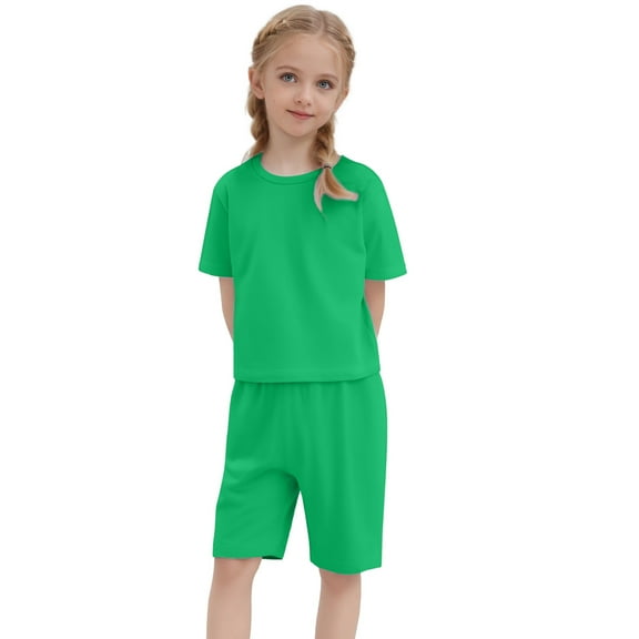 Hienoo Boy Girl Casual Active Outfits Solid Cotton Short Sleeve T Shirt Shorts Set