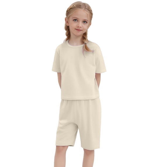 Hienoo Boy Girl Casual Active Outfits Solid Cotton Short Sleeve T Shirt Shorts Set