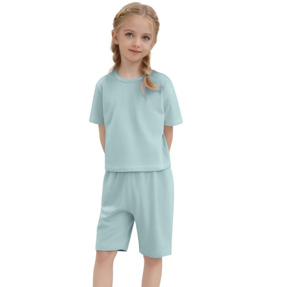 Hienoo Boy Girl Casual Active Outfits Solid Cotton Short Sleeve T Shirt Shorts Set