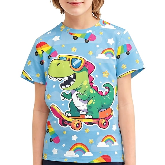 Hienoo Boy's Cartoon Graphic Tee Short Sleeve Crew Neck T-Shirt Summer Tshirt, Sizes 1-13