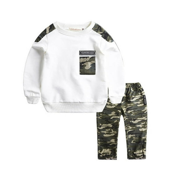 Hienoo Boys 2Pcs Outfits Camouflage Long Sleeve Sweatshirt Pants Outfits