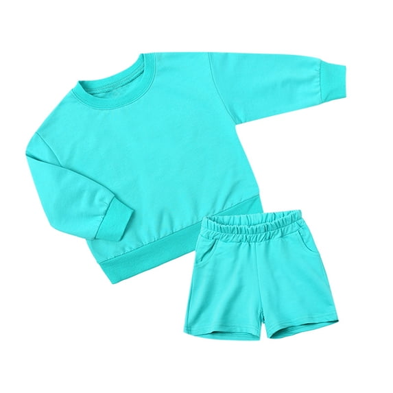 Hienoo Boys 2Pcs Outfits Solid Color Crewneck Sweatshirt with Shorts Sweatsuits
